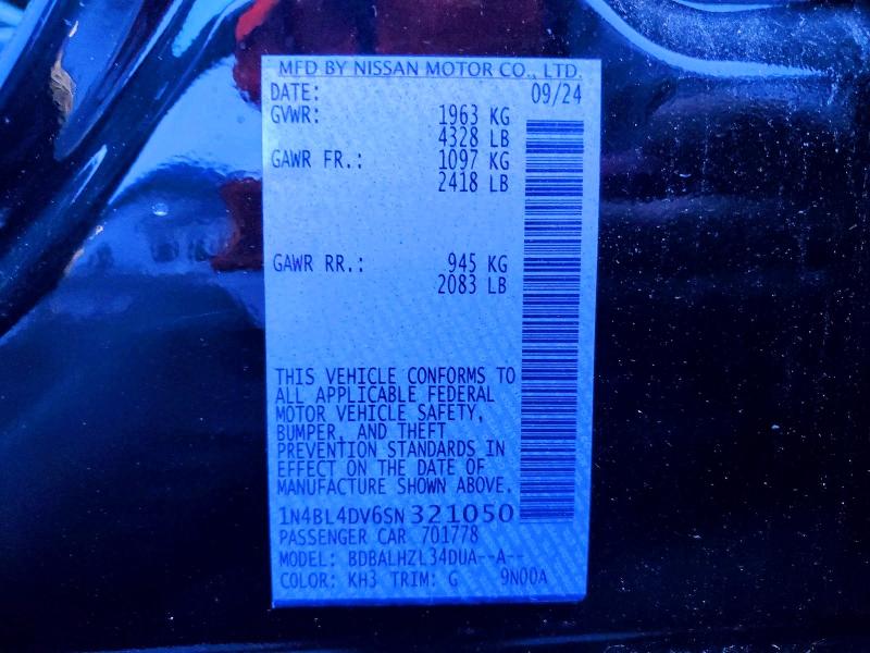 2025 Nissan Altima მანქანა იყიდება აუქციონზე, vin: 1N4BL4DV6SN321050, აუქციონის ნომერი: 69335226