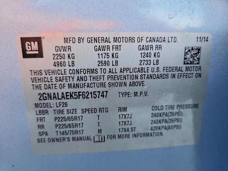 Aukcja sprzedaży 2015 Chevrolet Equinox, vin: 2GNALAEK5F6215747, numer aukcji: 68440716
