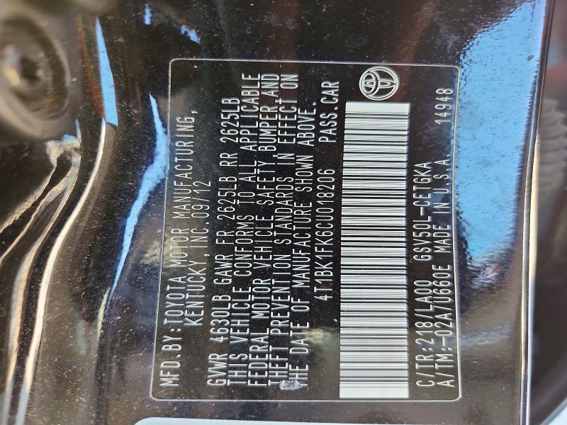 Продажа на аукционе авто 2012 Toyota Camry, vin: 4T1BK1FK6CU018206, номер лота: 69495396