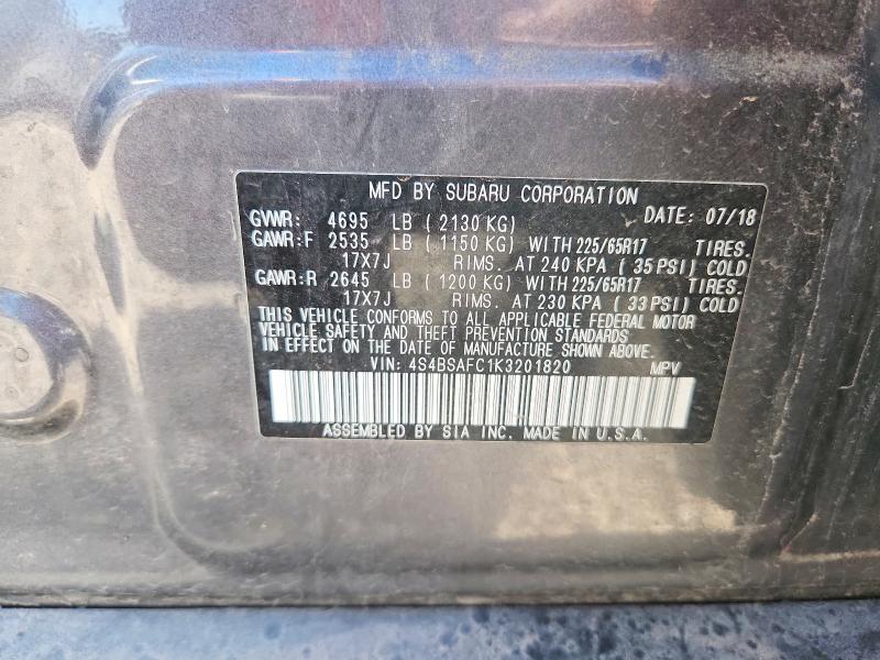 Продажа на аукционе авто 2019 Subaru Outback, vin: 4S4BSAFC1K3201820, номер лота: 69896326