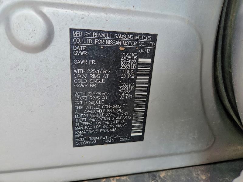 2017 Nissan Rogue მანქანა იყიდება აუქციონზე, vin: KNMAT2MV5HP578448, აუქციონის ნომერი: 67870966