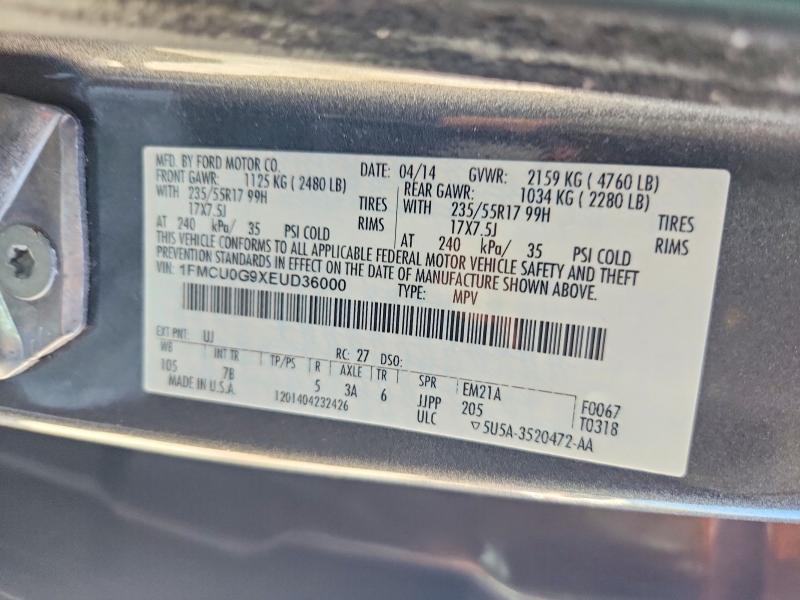 2014 Ford Escape მანქანა იყიდება აუქციონზე, vin: 1FMCU0G9XEUD36000, აუქციონის ნომერი: 68370106