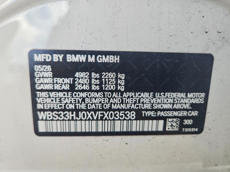 Продаж на аукціоні авто 2027 Bmw M3, vin: WBS33HJ0XVFX03538, номер лоту: 67494936