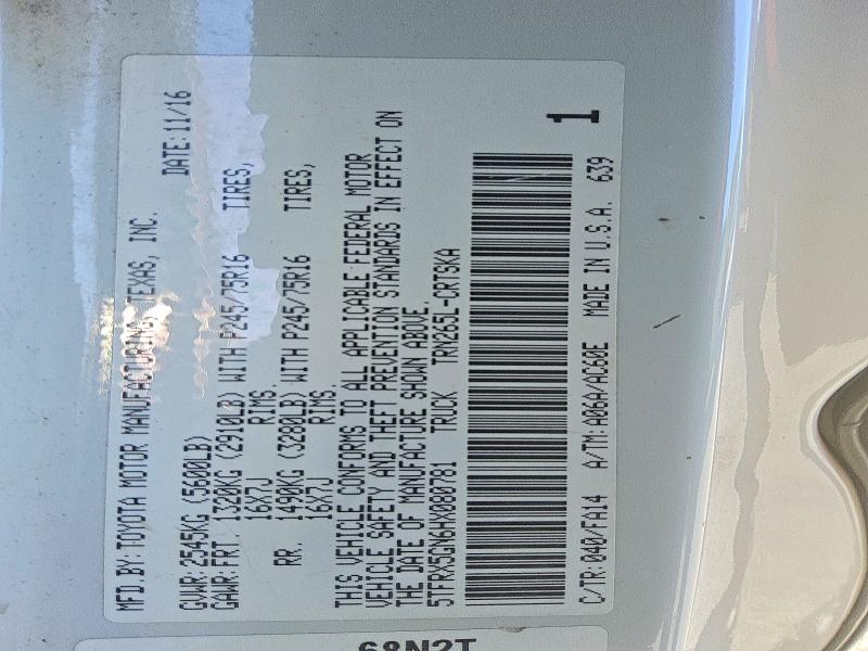 2017 Toyota Tacoma მანქანა იყიდება აუქციონზე, vin: 5TFRX5GN6HX080781, აუქციონის ნომერი: 68625796