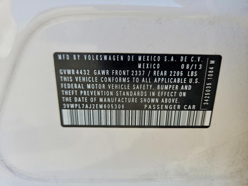 2014 Volkswagen Jetta მანქანა იყიდება აუქციონზე, vin: 3VWPL7AJ2EM605306, აუქციონის ნომერი: 68040136