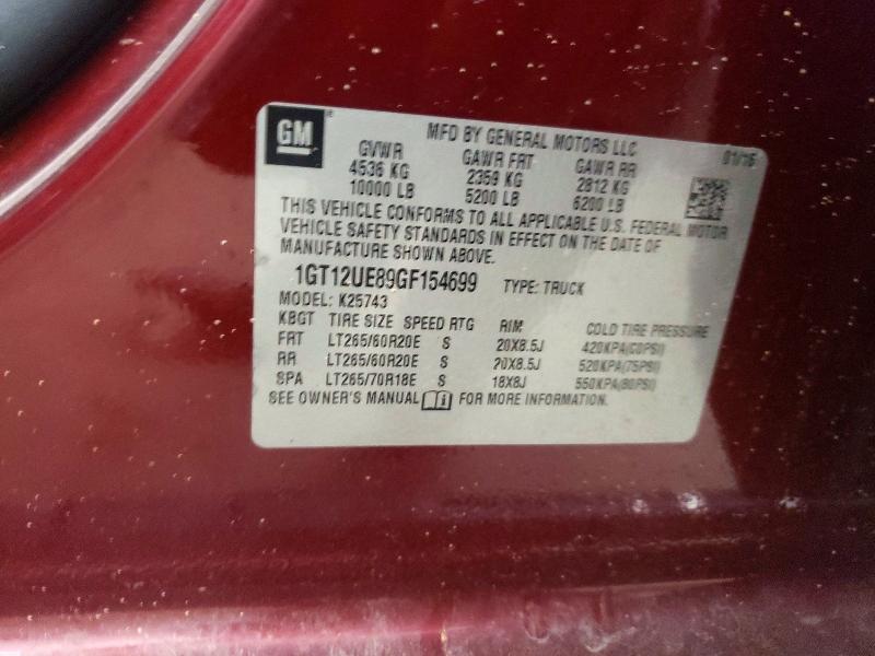 67498296 :رقم المزاد ، 1GT12UE89GF154699 vin ، 2016 Gmc Sierra مزاد بيع