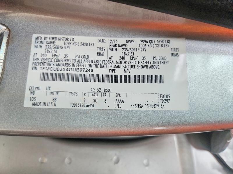 Aukcja sprzedaży 2016 Ford Escape, vin: 1FMCU0JX4GUB97248, numer aukcji: 67585816