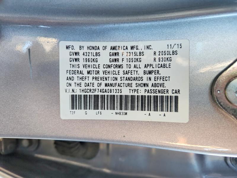 70684276 :رقم المزاد ، 1HGCR2F74GA081335 vin ، 2016 Honda Accord مزاد بيع