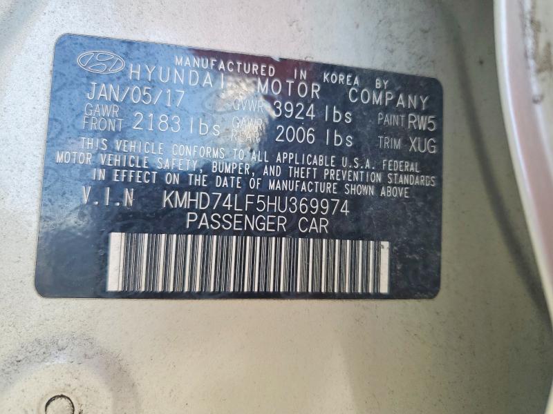 67900846 :رقم المزاد ، KMHD74LF5HU369974 vin ، 2017 Hyundai Elantra مزاد بيع