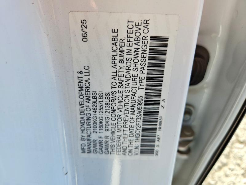 2025 Honda Accord მანქანა იყიდება აუქციონზე, vin: 1HGCY2F73SA059905, აუქციონის ნომერი: 67559996