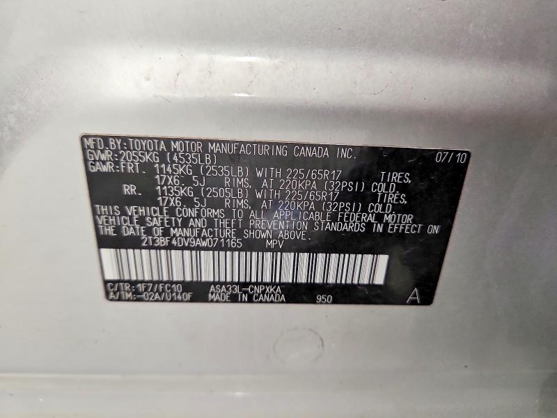 Продаж на аукціоні авто 2010 Toyota Rav4, vin: 2T3BF4DV9AW071165, номер лоту: 68571536