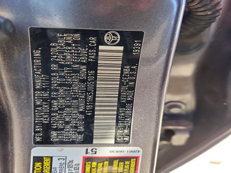 Продаж на аукціоні авто 2018 Toyota Camry, vin: 4T1B11HK5JU051016, номер лоту: 70152396