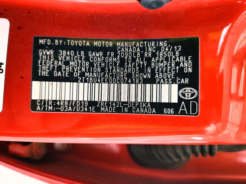 69363326 :رقم المزاد ، 2T1BU4EE0DC074183 vin ، 2013 Toyota Corolla مزاد بيع
