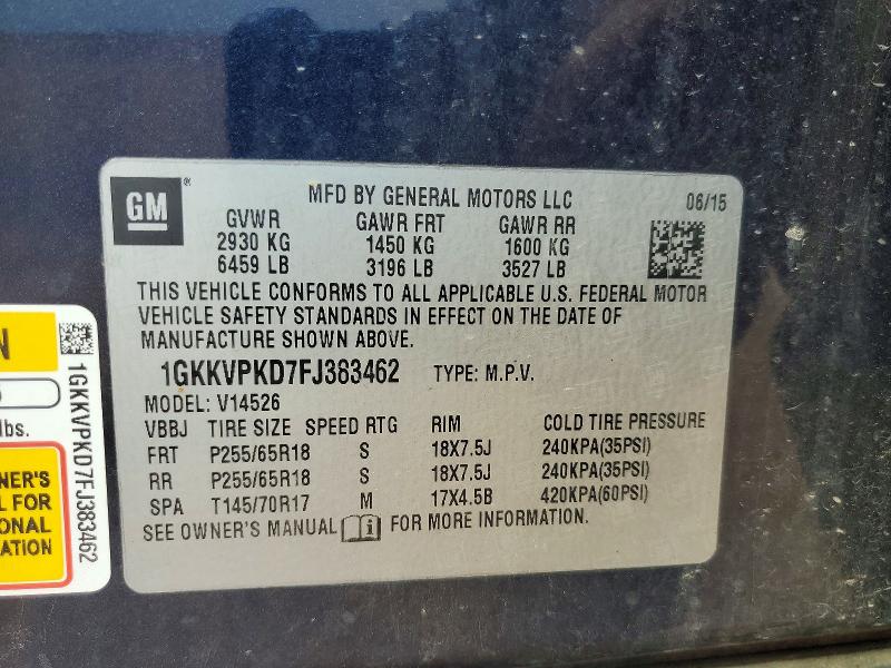 Aukcja sprzedaży 2015 Gmc Acadia, vin: 1GKKVPKD7FJ383462, numer aukcji: 67680996