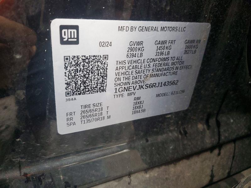 2024 Chevrolet Traverse მანქანა იყიდება აუქციონზე, vin: 1GNEVJKS6RJ143562, აუქციონის ნომერი: 69149436