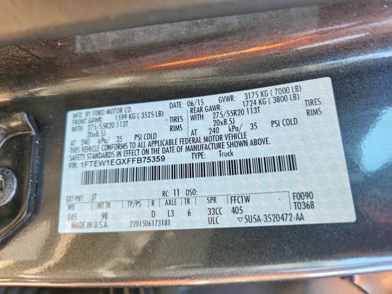 Aukcja sprzedaży 2015 Ford F150, vin: 1FTEW1EGXFFB75359, numer aukcji: 67855396