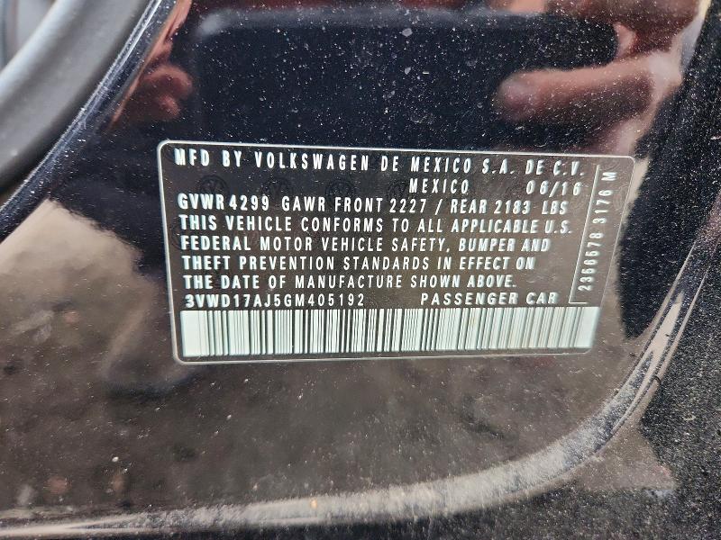 2016 Volkswagen Jetta მანქანა იყიდება აუქციონზე, vin: 3VWD17AJ5GM405192, აუქციონის ნომერი: 70527296