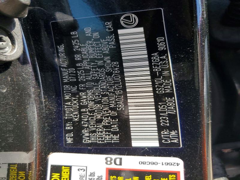 Продажа на аукционе авто 2020 Lexus Es, vin: 58ADZ1B12LU078428, номер лота: 67698806
