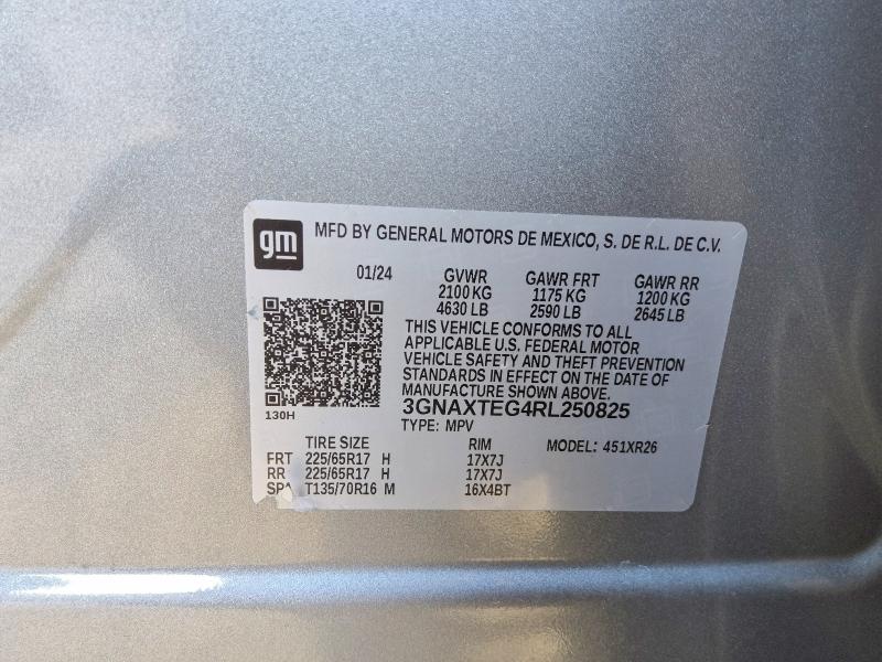 2024 Chevrolet Equinox მანქანა იყიდება აუქციონზე, vin: 3GNAXTEG4RL250825, აუქციონის ნომერი: 67842676