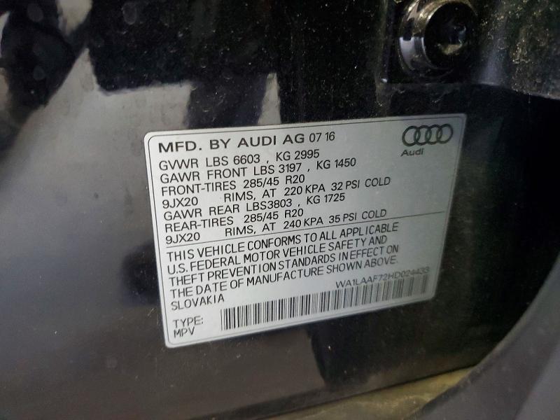 68340256 :رقم المزاد ، WA1LAAF72HD024433 vin ، 2017 Audi Q7 مزاد بيع