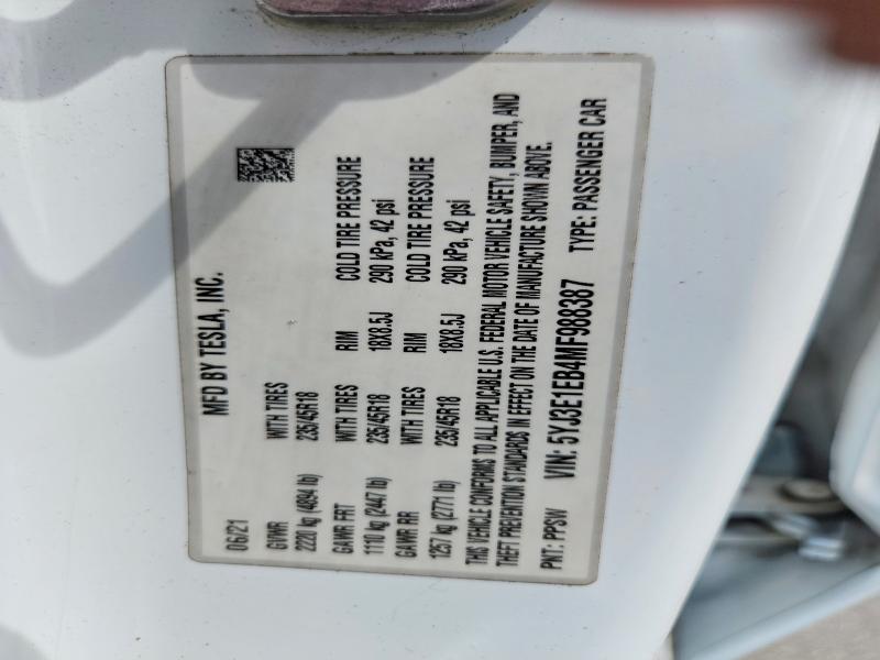 Продажа на аукционе авто 2021 Tesla Model 3, vin: 5YJ3E1EB4MF988387, номер лота: 68840386