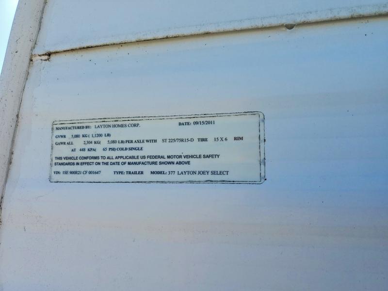 Aukcja sprzedaży 2012 Layton Joey 377, vin: 1SE900R21CF001647, numer aukcji: 65378306