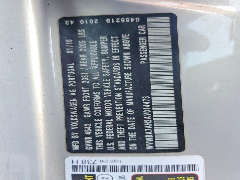 69588916 :رقم المزاد ، WVWBA7AH2AV014473 vin ، 2010 Volkswagen Eos مزاد بيع