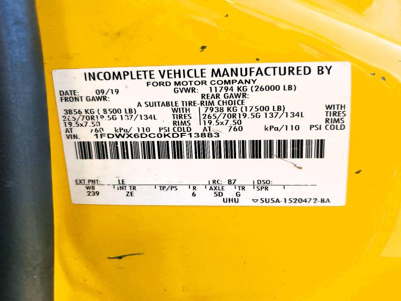 Продаж на аукціоні авто 2019 Ford F650, vin: 1FDWX6DC0KDF13883, номер лоту: 69657646