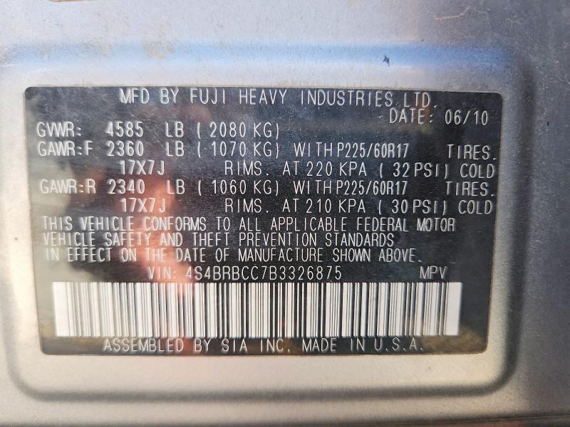 2011 Subaru Outback მანქანა იყიდება აუქციონზე, vin: 4S4BRBCC7B3326875, აუქციონის ნომერი: 68649716