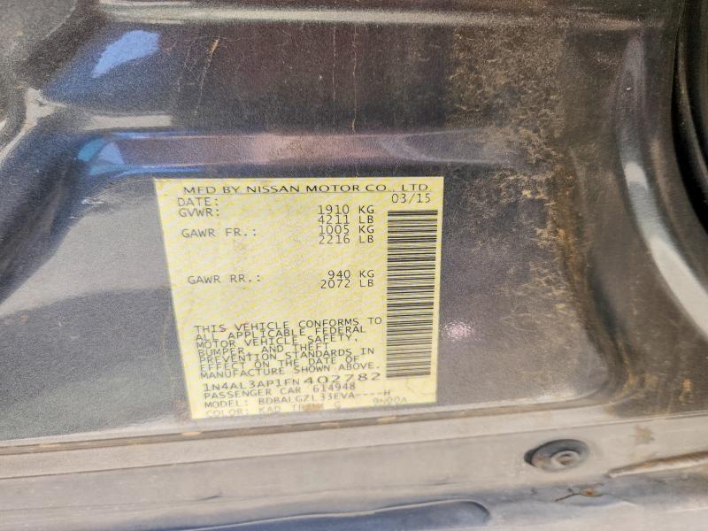 2015 Nissan Altima მანქანა იყიდება აუქციონზე, vin: 1N4AL3AP1FN402782, აუქციონის ნომერი: 70160646