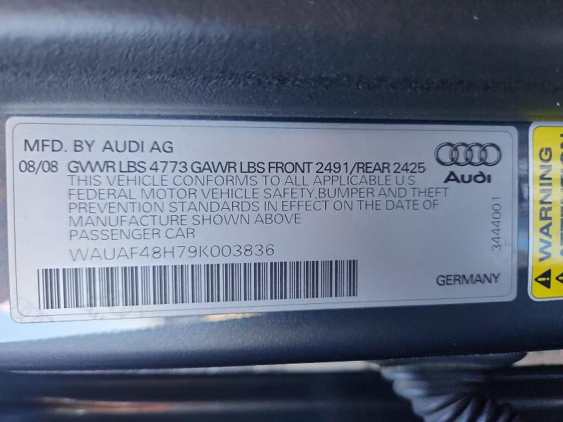 2009 Audi A4 მანქანა იყიდება აუქციონზე, vin: WAUAF48H79K003836, აუქციონის ნომერი: 68893476