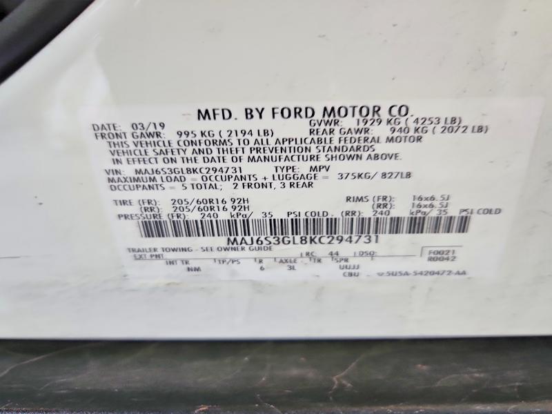 Продаж на аукціоні авто 2019 Ford Ecosport, vin: MAJ6S3GL8KC294731, номер лоту: 68556466
