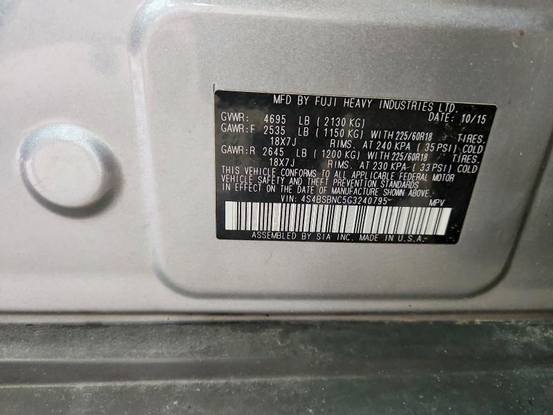 Aukcja sprzedaży 2016 Subaru Outback, vin: 4S4BSBNC5G3240795, numer aukcji: 67160986