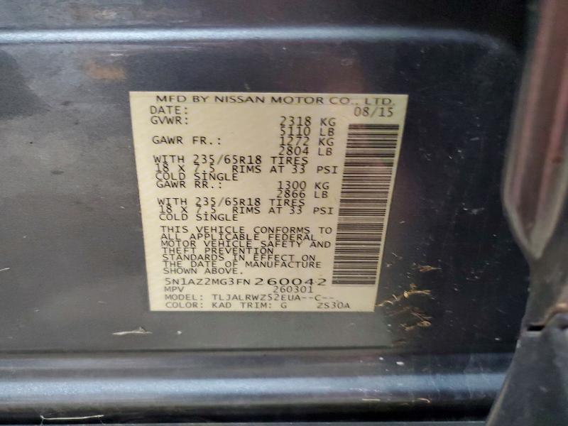 Продажа на аукционе авто 2015 Nissan Murano, vin: 5N1AZ2MG3FN260042, номер лота: 69013486
