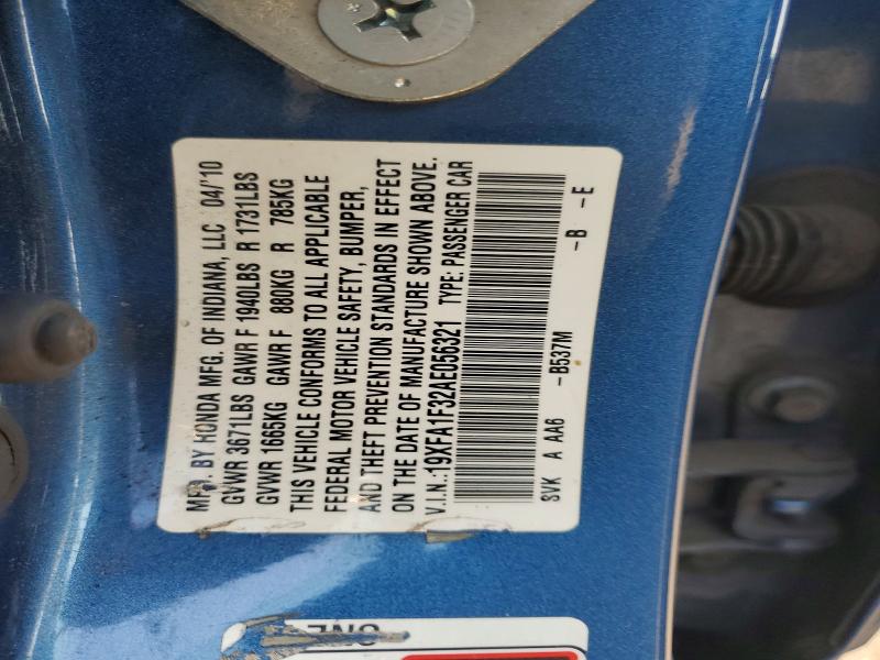 70019036 :رقم المزاد ، 19XFA1F32AE056321 vin ، 2010 Honda Civic مزاد بيع