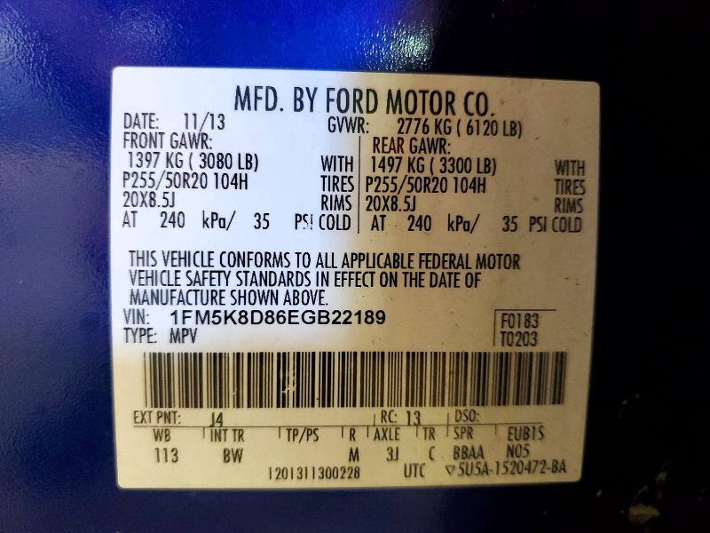 Продажа на аукционе авто 2014 Ford Explorer, vin: 1FM5K8D86EGB22189, номер лота: 68912126