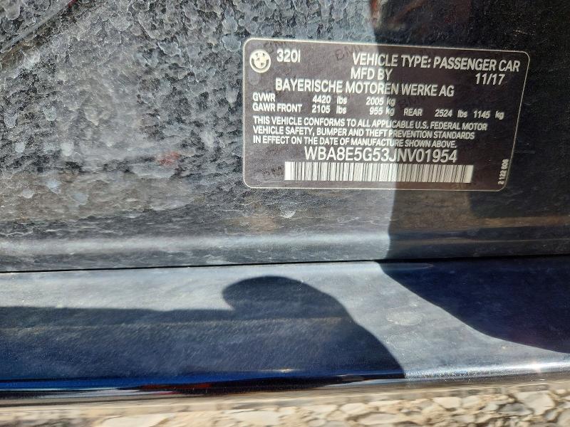 2018 Bmw 320 მანქანა იყიდება აუქციონზე, vin: WBA8E5G53JNV01954, აუქციონის ნომერი: 69355266