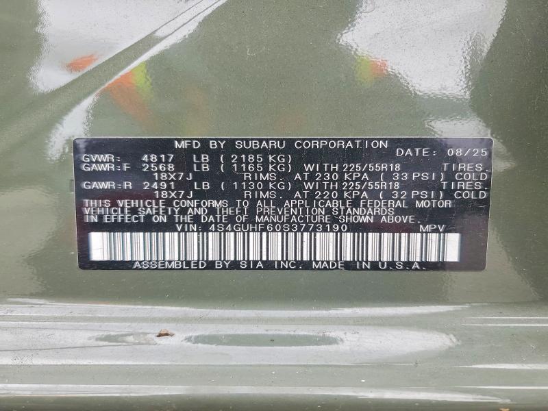 2025 Subaru Cross Trek მანქანა იყიდება აუქციონზე, vin: 4S4GUHF60S3773190, აუქციონის ნომერი: 71108016