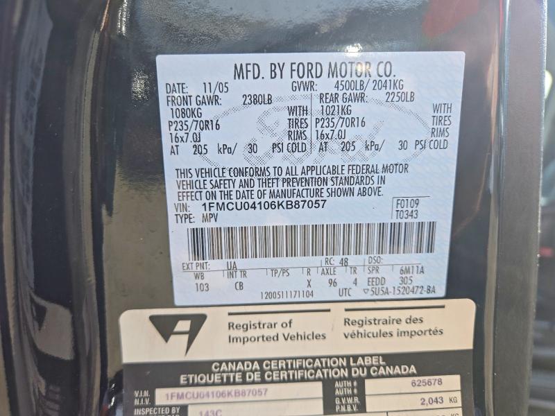 Продажа на аукционе авто 2006 Ford Escape, vin: 1FMCU04106KB87057, номер лота: 69245056