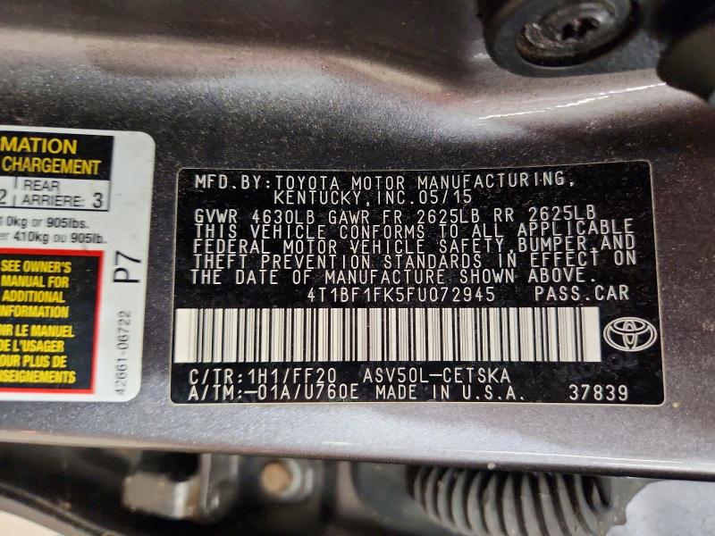 Aukcja sprzedaży 2015 Toyota Camry, vin: 4T1BF1FK5FU072945        , numer aukcji: 68981676