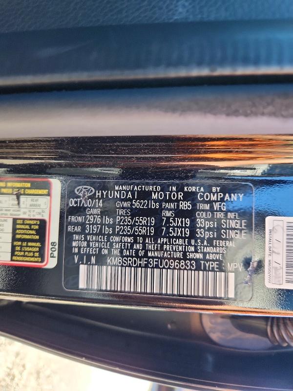 Продаж на аукціоні авто 2015 Hyundai Santa Fe, vin: KM8SRDHF3FU096833, номер лоту: 68153186