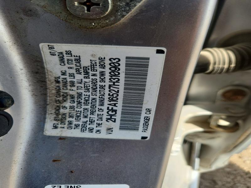 68195646 :رقم المزاد ، 2HGFA16527H310903 vin ، 2007 Honda Civic مزاد بيع
