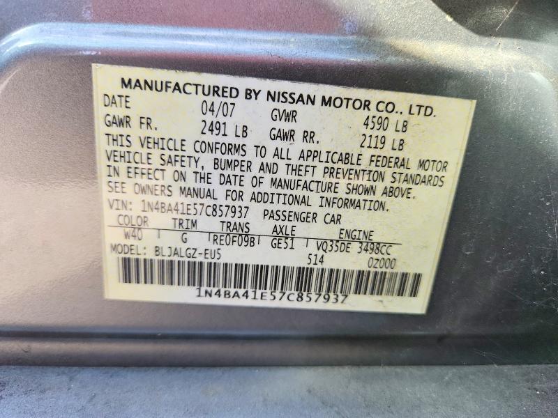 Продажа на аукционе авто 2007 Nissan Maxima, vin: 1N4BA41E57C857937, номер лота: 70822416
