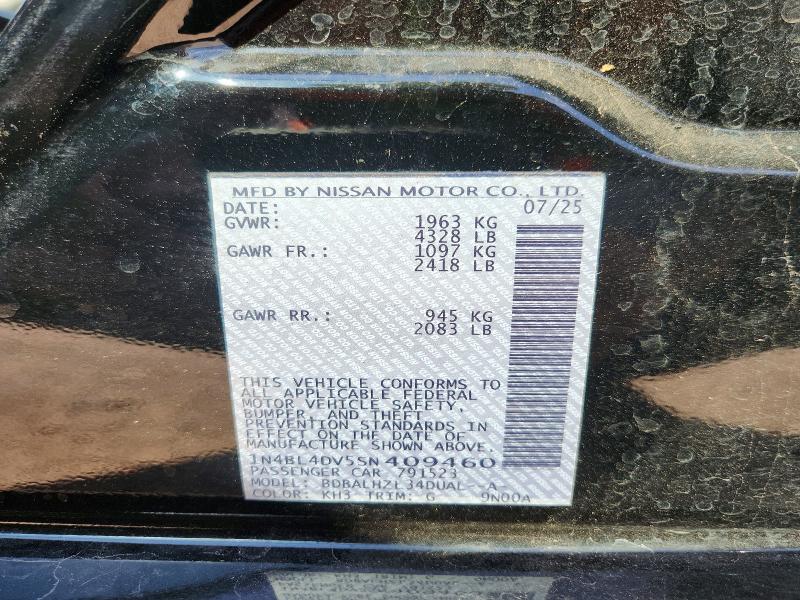 2025 Nissan Altima მანქანა იყიდება აუქციონზე, vin: 1N4BL4DV5SN409460, აუქციონის ნომერი: 70088826