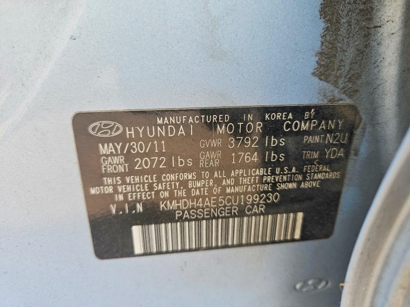 67472726 :رقم المزاد ، KMHDH4AE5CU199230 vin ، 2012 Hyundai Elantra مزاد بيع