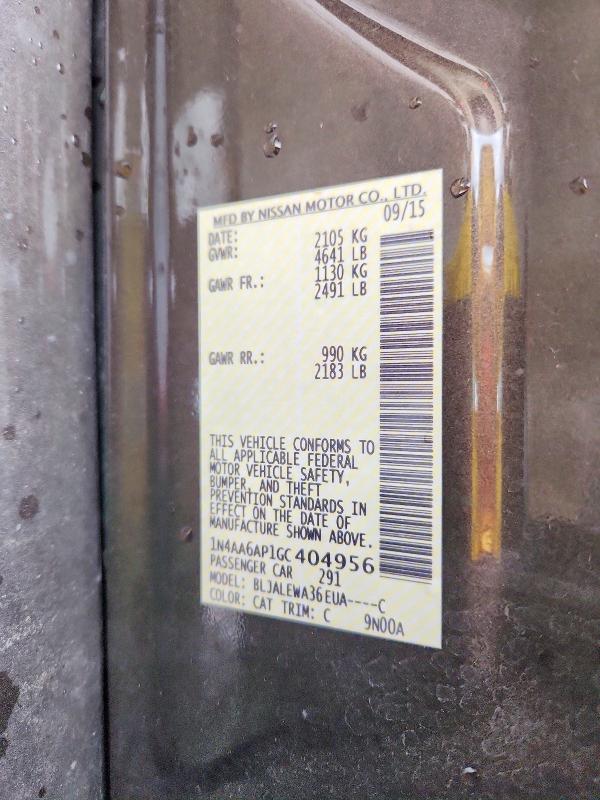 2016 Nissan Maxima მანქანა იყიდება აუქციონზე, vin: 1N4AA6AP1GC404956, აუქციონის ნომერი: 70350966