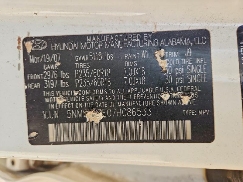 68574556 :رقم المزاد ، 5NMSH13E07H086533 vin ، 2007 Hyundai Santa Fe مزاد بيع