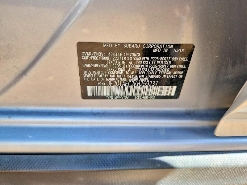 Продажа на аукционе авто 2019 Subaru Crosstrek, vin: JF2GTAEC2KH259237, номер лота: 65965776