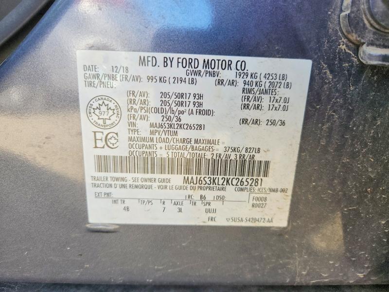 Продаж на аукціоні авто 2019 Ford Ecosport, vin: MAJ6S3KL2KC265281, номер лоту: 70545916