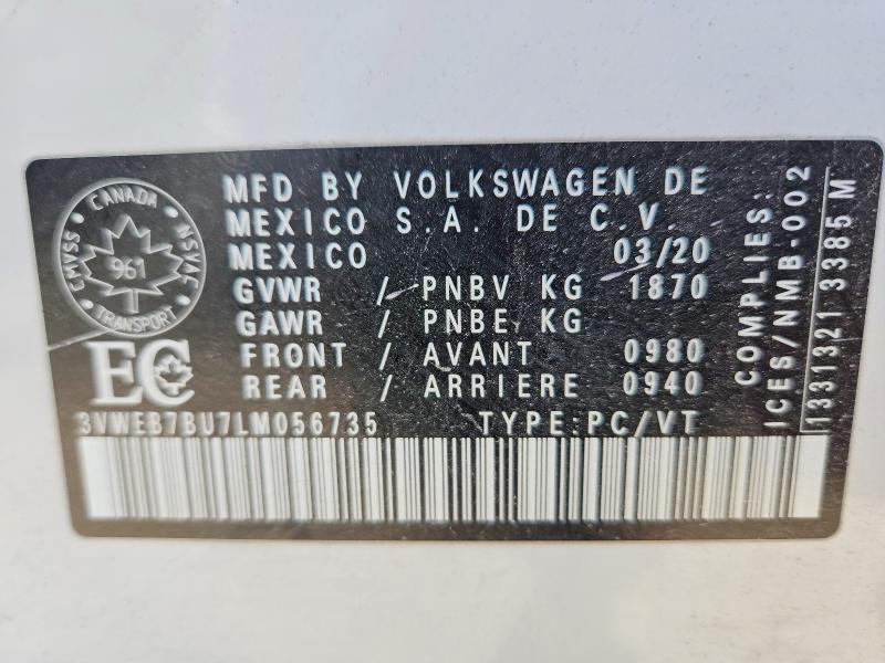 Aukcja sprzedaży 2020 Volkswagen Jetta, vin: 3VWEB7BU7LM056735, numer aukcji: 67834446